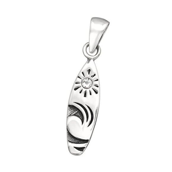 Sterling Silver Petite CZ Surfboard Pendant - Picture 1 of 8